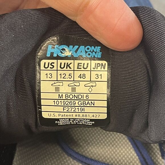 HOKA ONE ONE Mens Blue BONDI 6 Running Shoes size 13